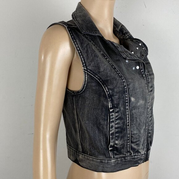 Forever 21 Grayish Black Sleeveless Women's Size Medium M Moto Zippered Jacket - Picture 5 of 10